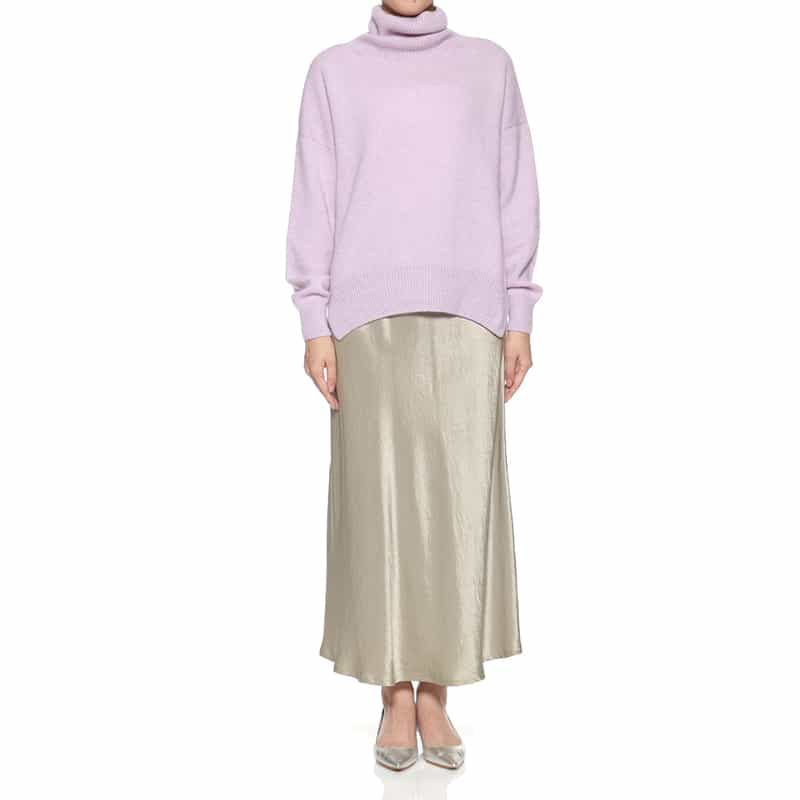 BARNEYS NEW YORK ウォッシャブル シワ加工ロングサテンスカート BEIGE