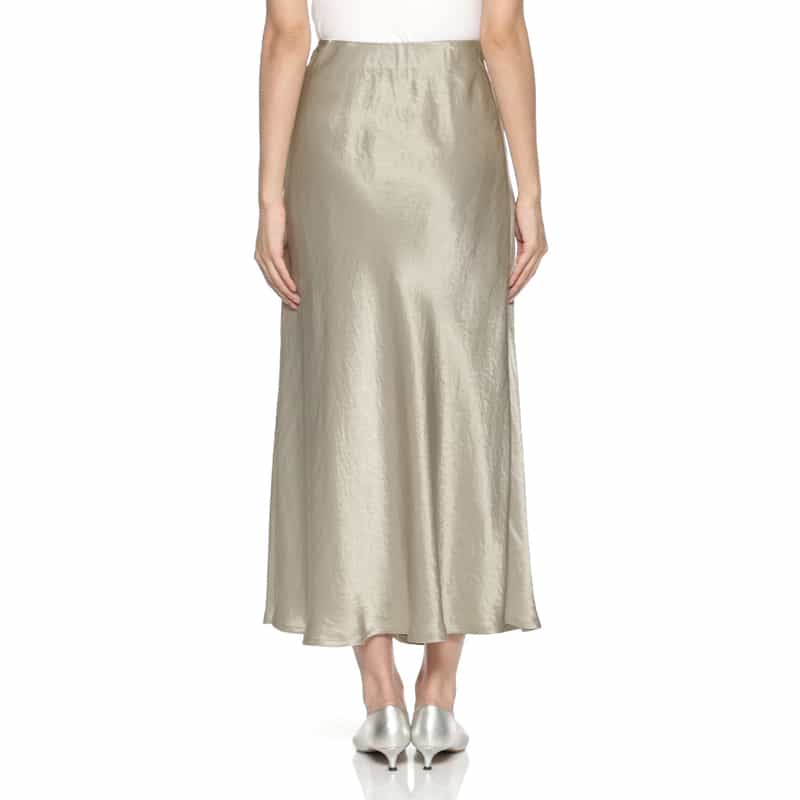 BARNEYS NEW YORK ウォッシャブル シワ加工ロングサテンスカート BEIGE