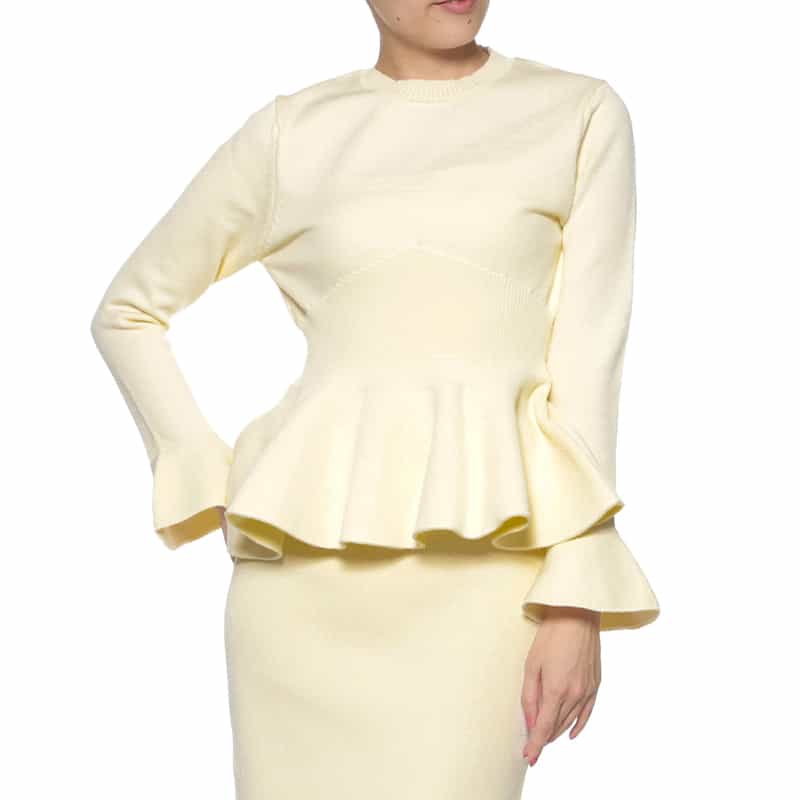 BARNEYS NEW YORK セットアップ ウォッシャブル ペプラムニットプルオーバー WHITE
