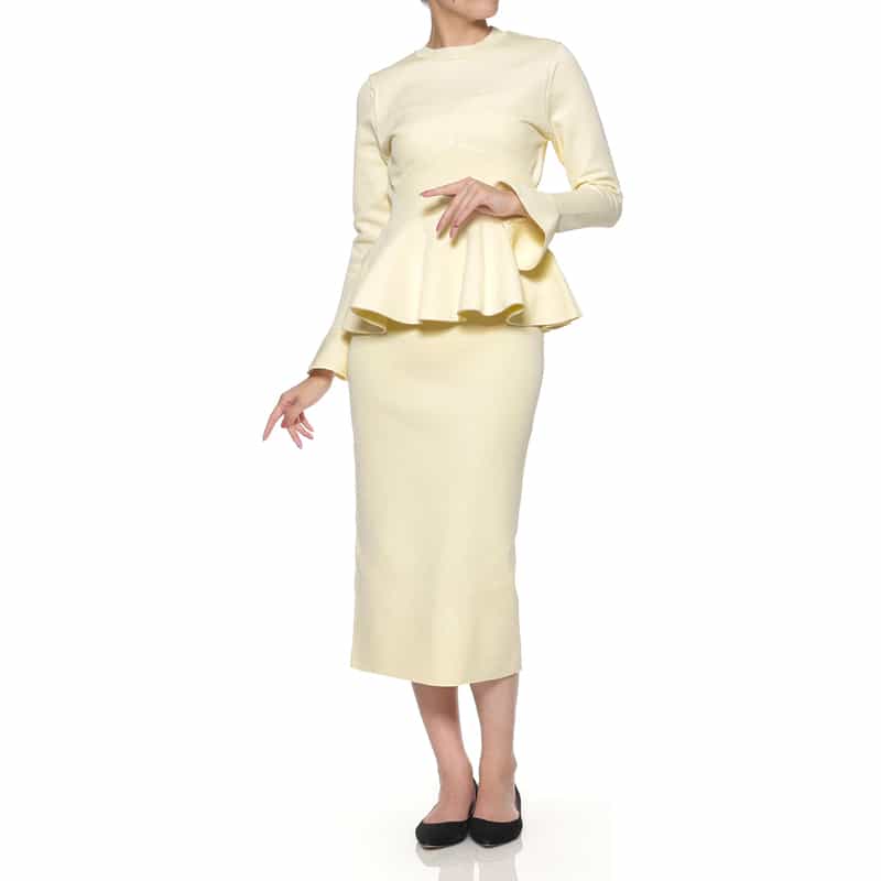 BARNEYS NEW YORK セットアップ ウォッシャブル ペプラムニットプルオーバー WHITE