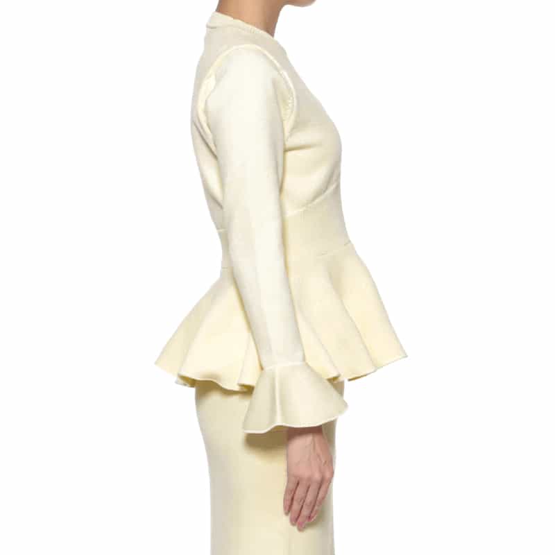 BARNEYS NEW YORK セットアップ ウォッシャブル ペプラムニットプルオーバー WHITE