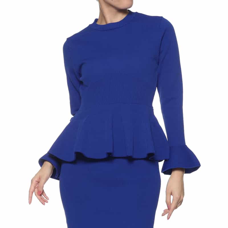 BARNEYS NEW YORK セットアップ ウォッシャブル ペプラムニットプルオーバー BLUE