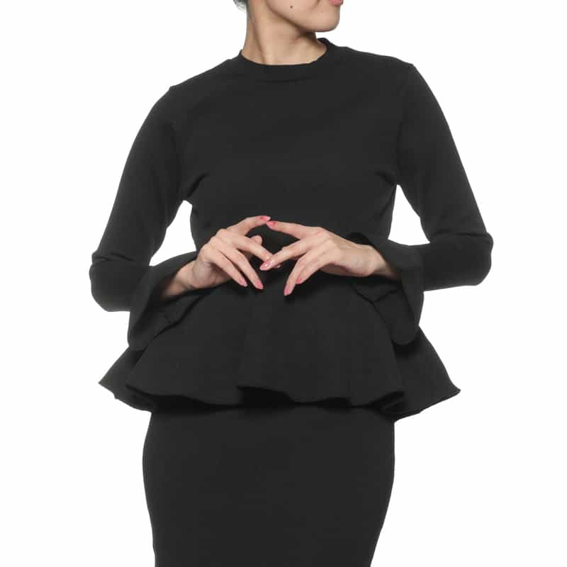 BARNEYS NEW YORK セットアップ ウォッシャブル ペプラムニットプルオーバー BLACK