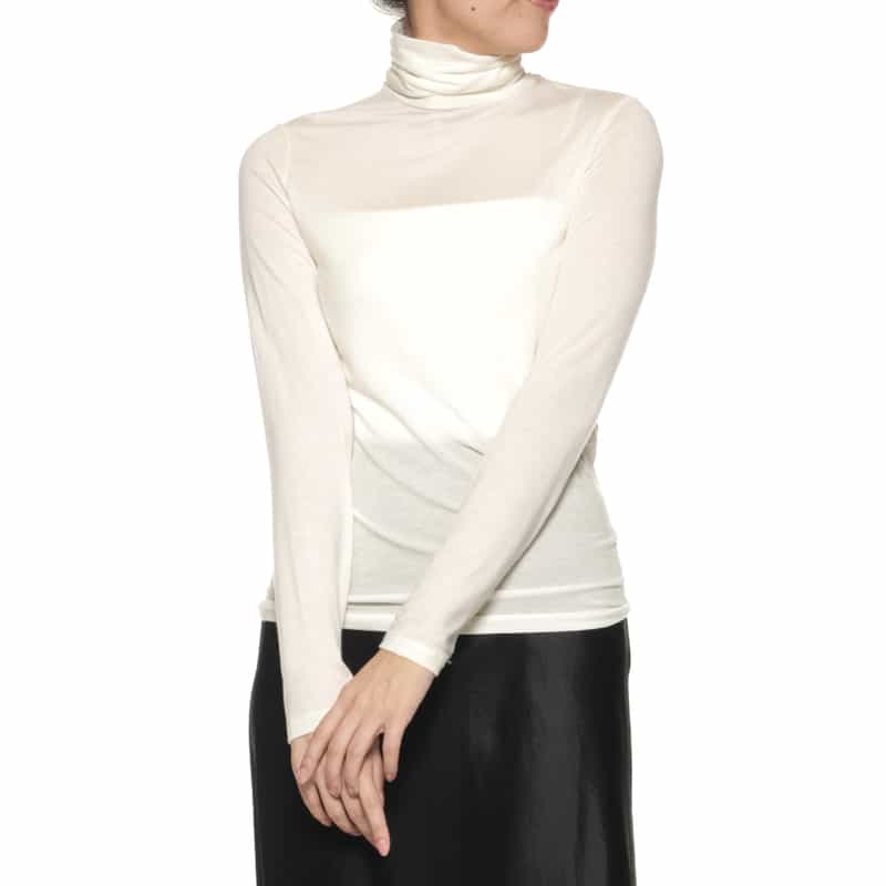 BARNEYS NEW YORK ウォッシャブル シアー タートルネックニットプルオーバー WHITE