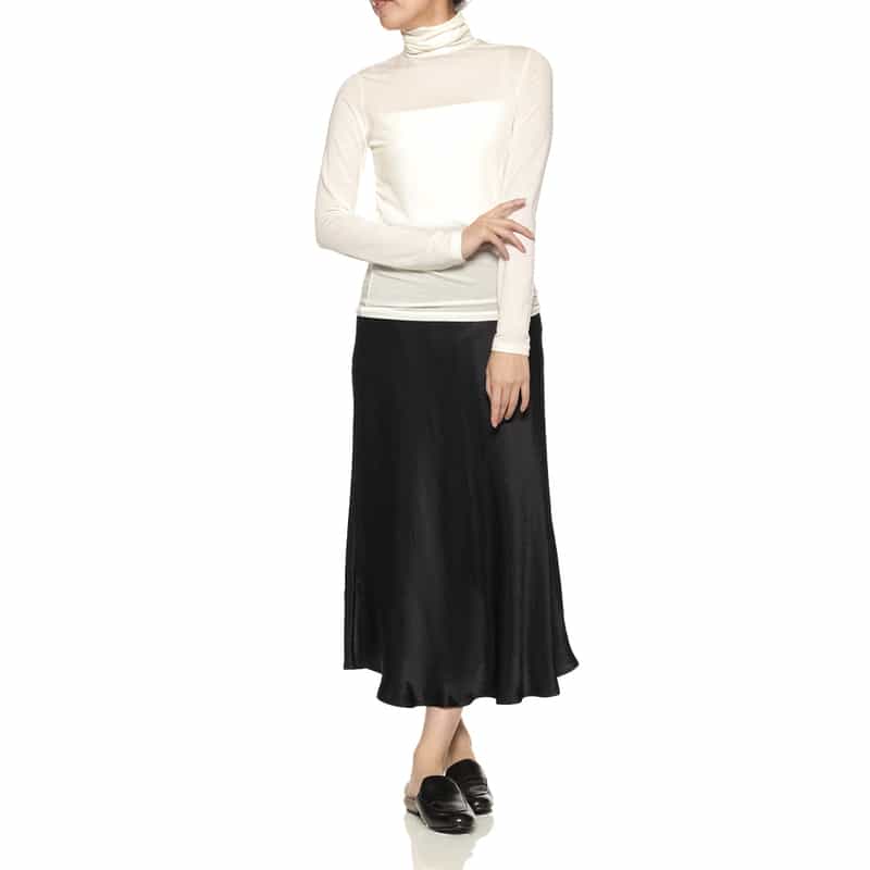 BARNEYS NEW YORK ウォッシャブル シアー タートルネックニットプルオーバー WHITE