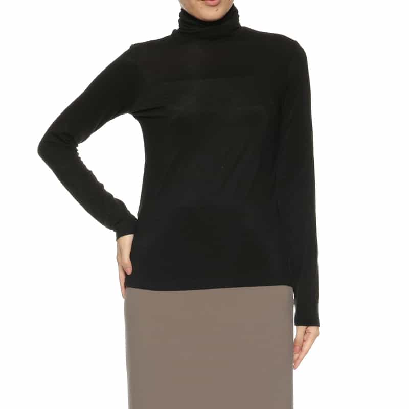 BARNEYS NEW YORK ウォッシャブル シアー タートルネックニットプルオーバー BLACK