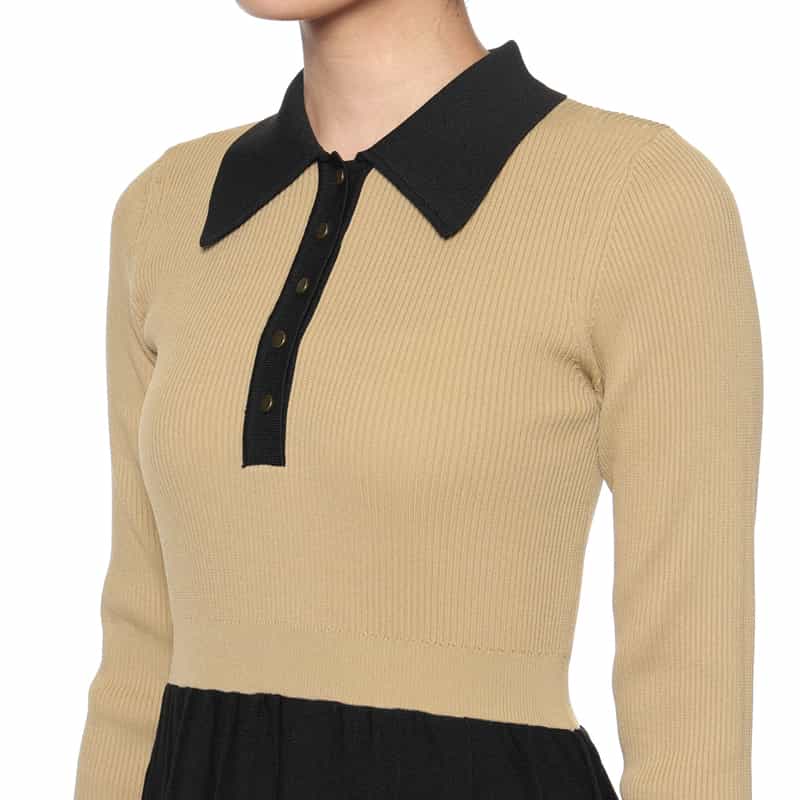 BARNEYS NEW YORK 襟付きニットドレス BEIGE