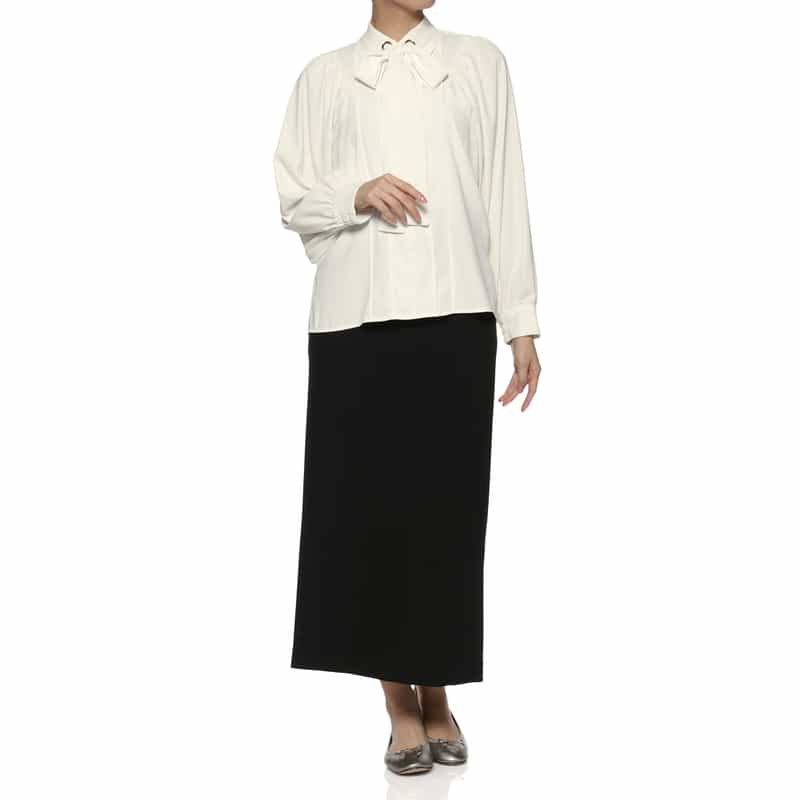 BARNEYS NEW YORK リボンタイ付ブラウス WHITE