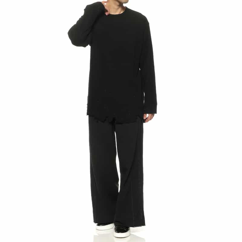 ANCELLM ANCELLM<アンセルム> バーニーズ ニューヨーク限定 ワッフルクルーネックカットソー BLACK