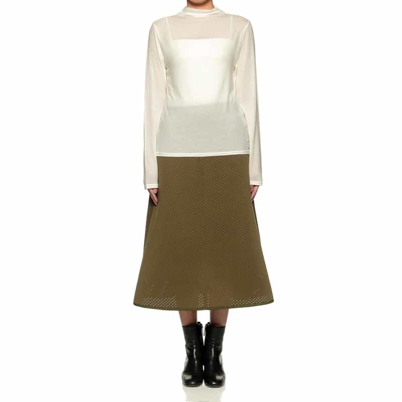 BARNEYS NEW YORK ウォッシャブル モックネックカットソー WHITE