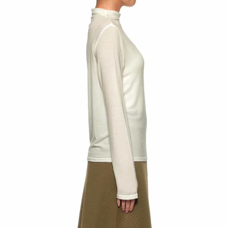 BARNEYS NEW YORK ウォッシャブル モックネックカットソー WHITE