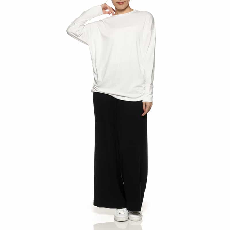 BARNEYS NEW YORK ウォッシャブル サイドギャザーカットソー WHITE