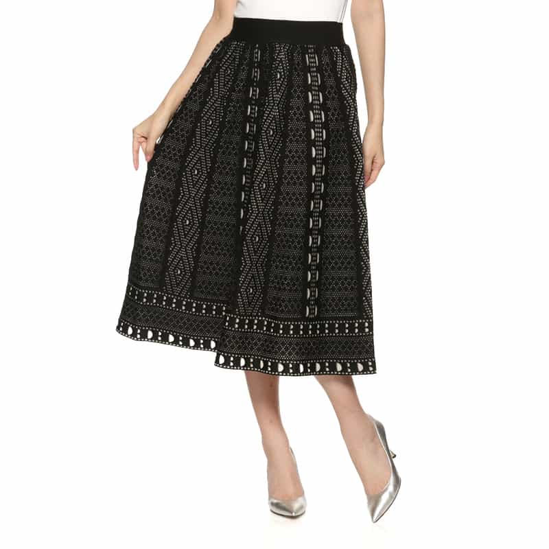 BARNEYS NEW YORK ジャガード柄ニットフレアスカート BLACK