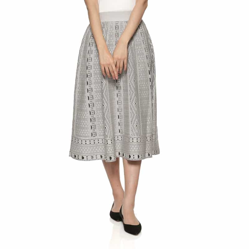 BARNEYS NEW YORK ジャガード柄ニットフレアスカート GRAY