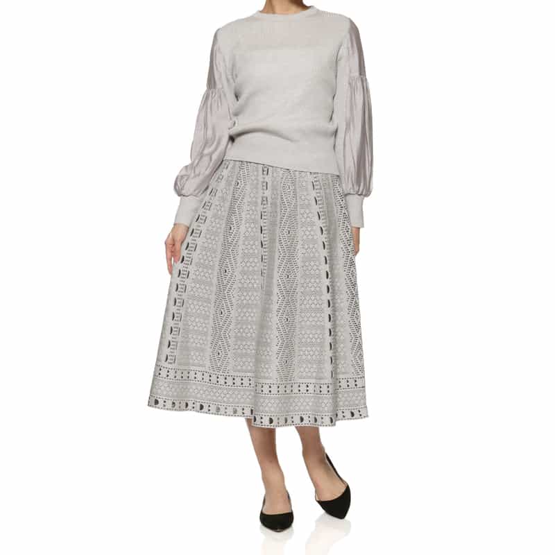 BARNEYS NEW YORK ジャガード柄ニットフレアスカート GRAY