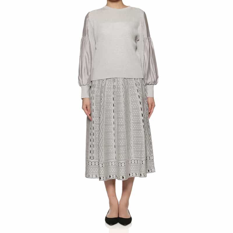 BARNEYS NEW YORK ジャガード柄ニットフレアスカート GRAY