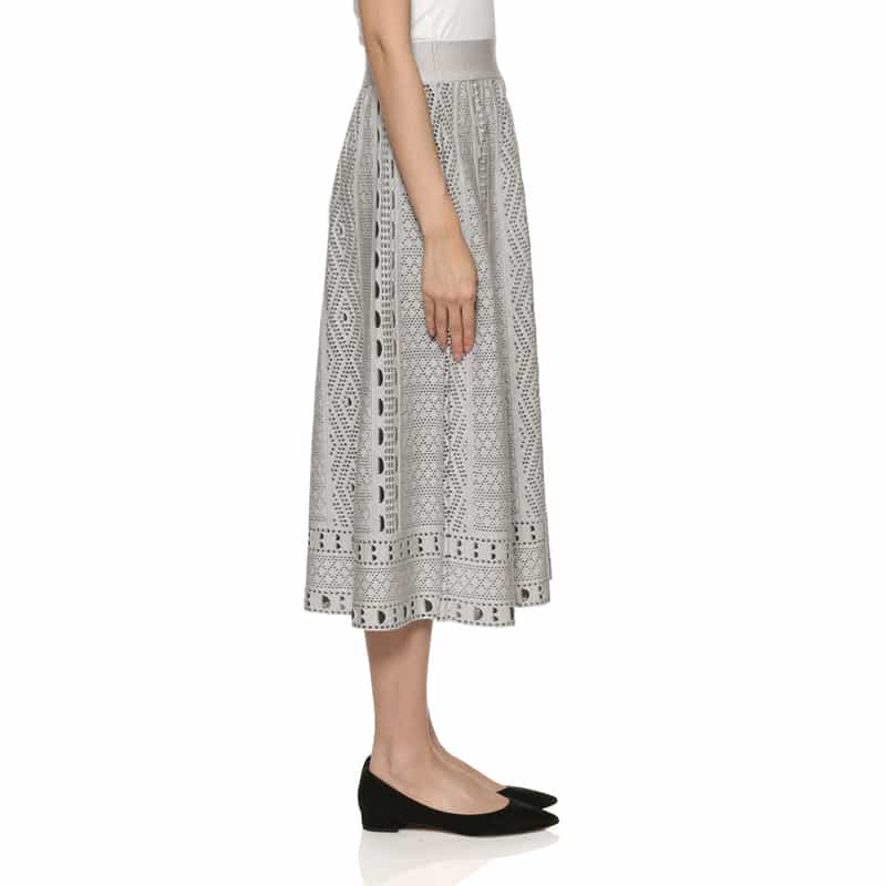BARNEYS NEW YORK ジャガード柄ニットフレアスカート GRAY