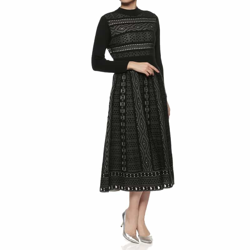 BARNEYS NEW YORK ジャガード柄ニットドレス BLACK