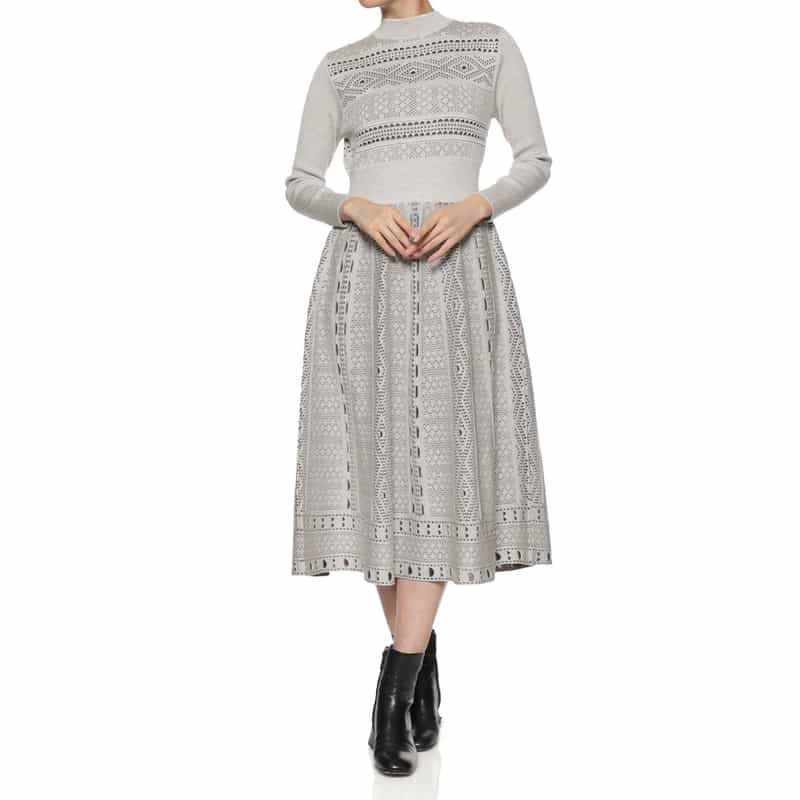 BARNEYS NEW YORK ジャガード柄ニットドレス GRAY