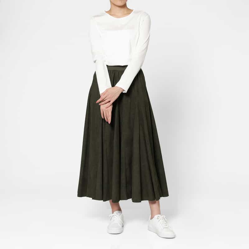 BARNEYS NEW YORK ウォッシャブル コーデュロイ素材フレアロングスカート KHAKI