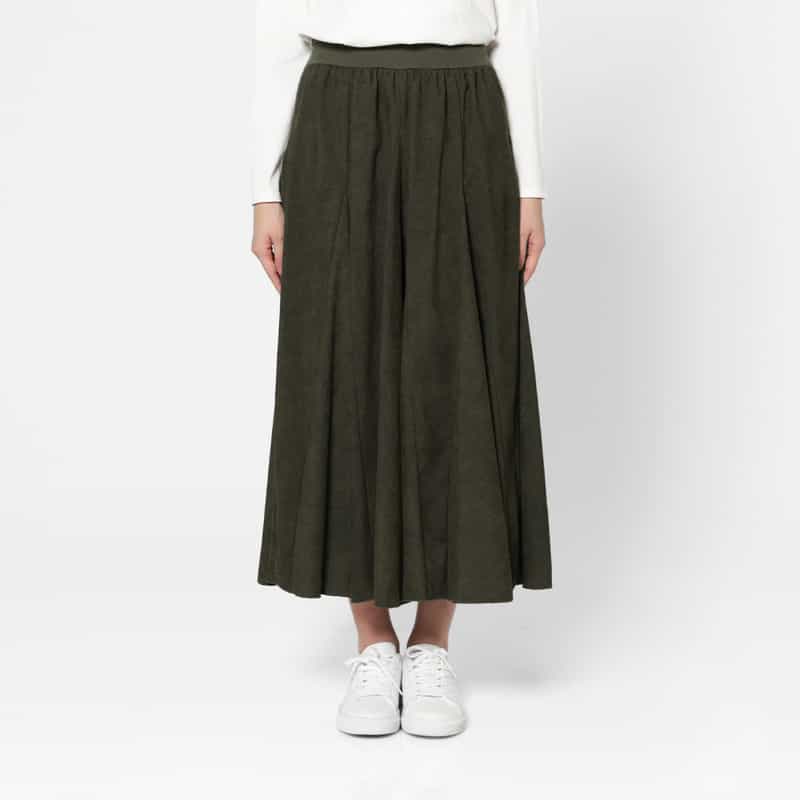 BARNEYS NEW YORK ウォッシャブル コーデュロイ素材フレアロングスカート KHAKI