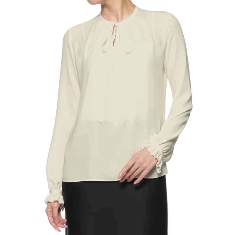 BARNEYS NEW YORK バックサテン地ブラウス WHITE