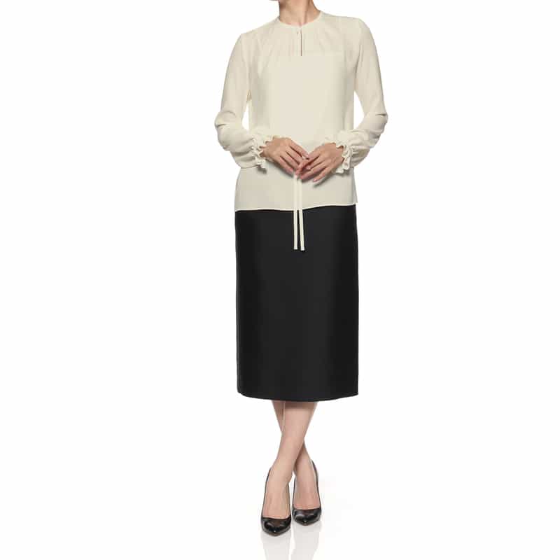 BARNEYS NEW YORK バックサテン地ブラウス WHITE