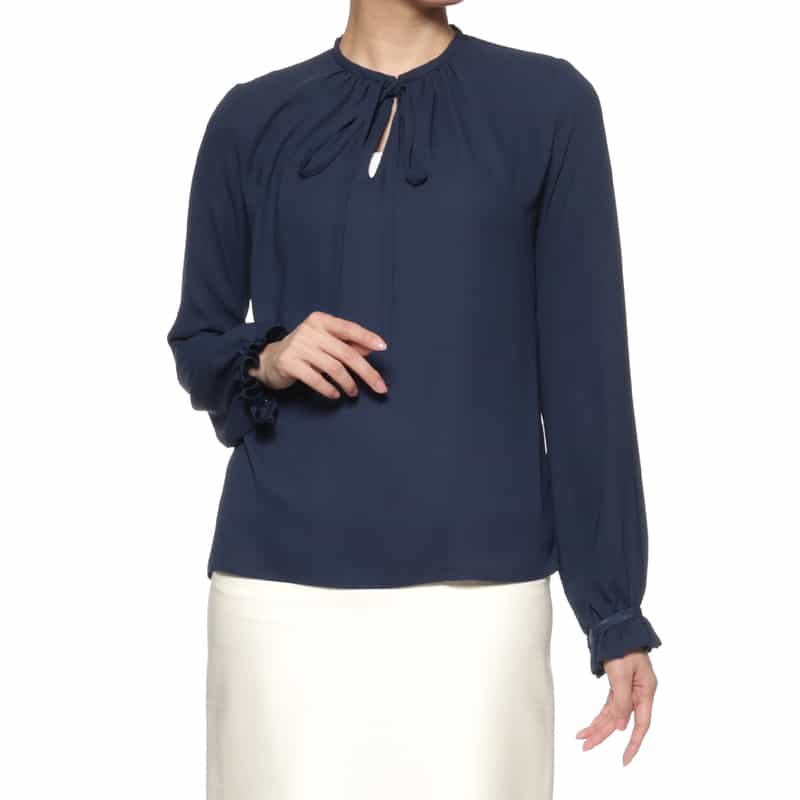 BARNEYS NEW YORK バックサテン地ブラウス NAVY