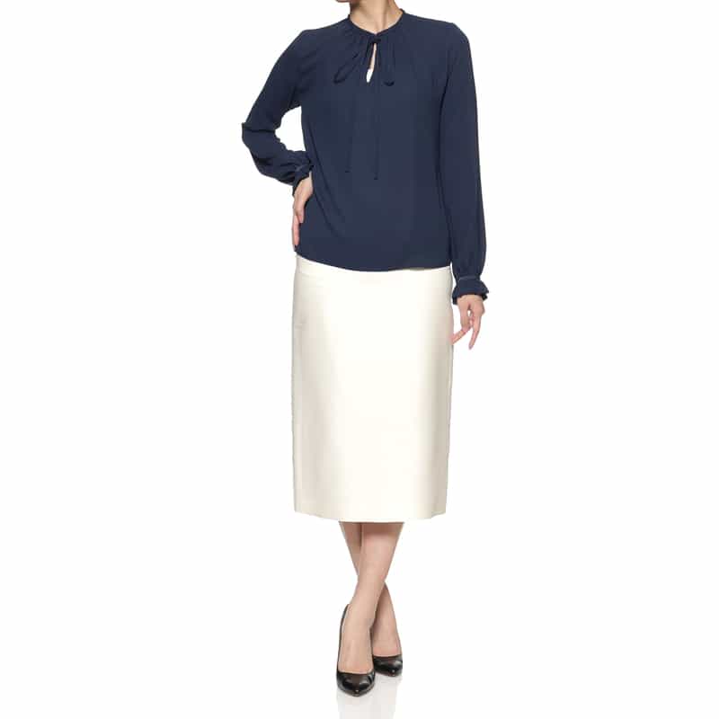 BARNEYS NEW YORK バックサテン地ブラウス NAVY