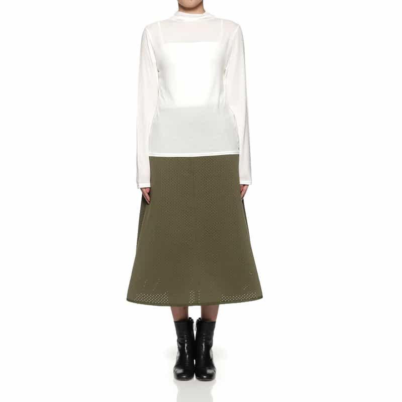 BARNEYS NEW YORK ウォッシャブル パンチング加工Aラインスカート KHAKI