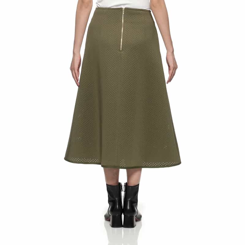 BARNEYS NEW YORK ウォッシャブル パンチング加工Aラインスカート KHAKI