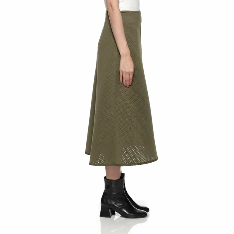 BARNEYS NEW YORK ウォッシャブル パンチング加工Aラインスカート KHAKI