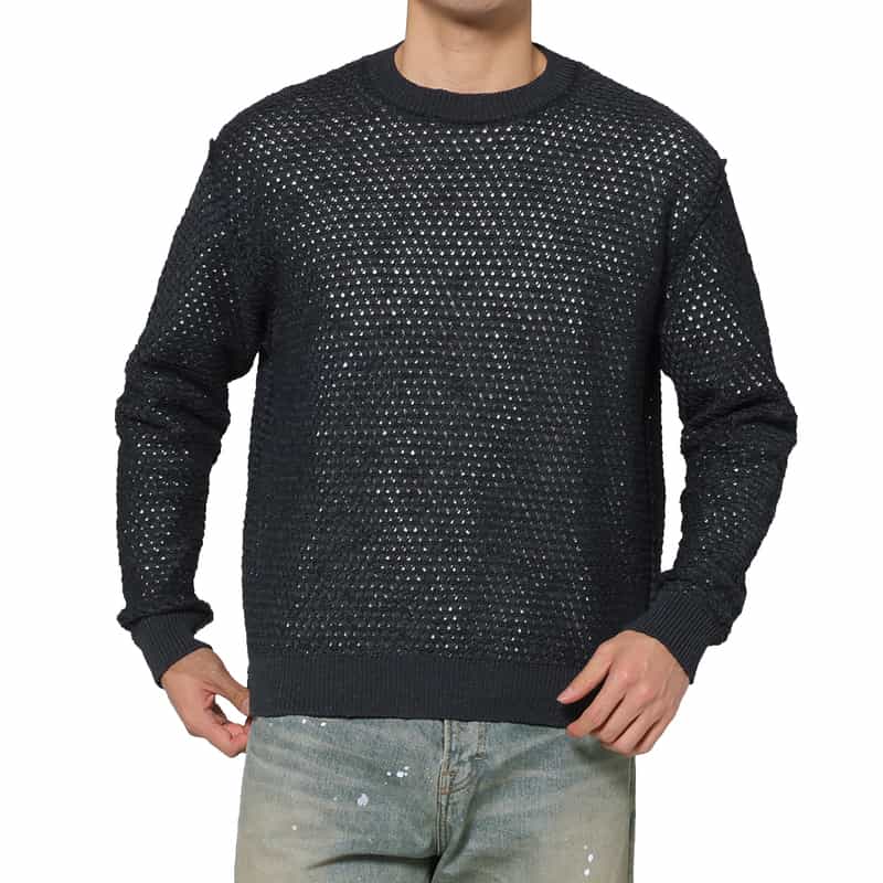 YOKE YOKE＜ヨーク＞ メッシュ素材クルーネックニットプルオーバー NAVY