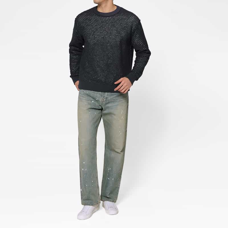 YOKE YOKE＜ヨーク＞ メッシュ素材クルーネックニットプルオーバー NAVY