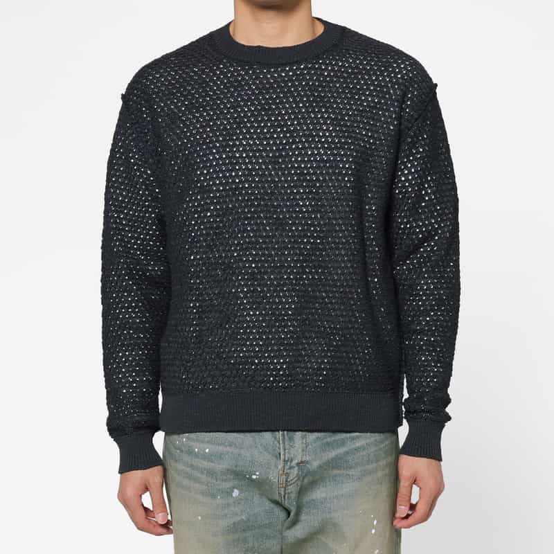 YOKE YOKE＜ヨーク＞ メッシュ素材クルーネックニットプルオーバー NAVY