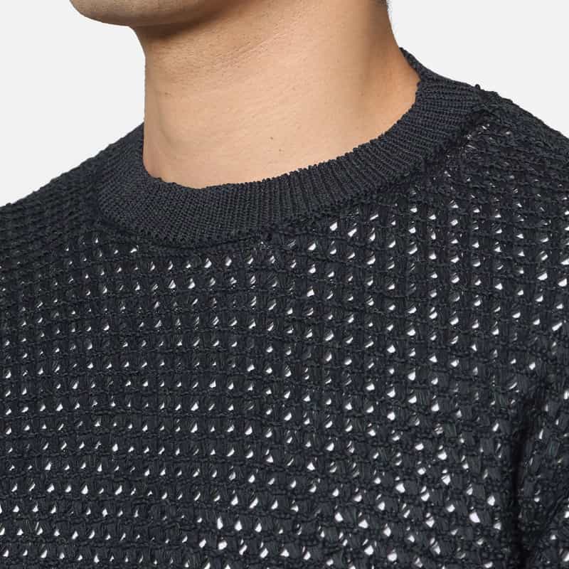 YOKE YOKE＜ヨーク＞ メッシュ素材クルーネックニットプルオーバー NAVY