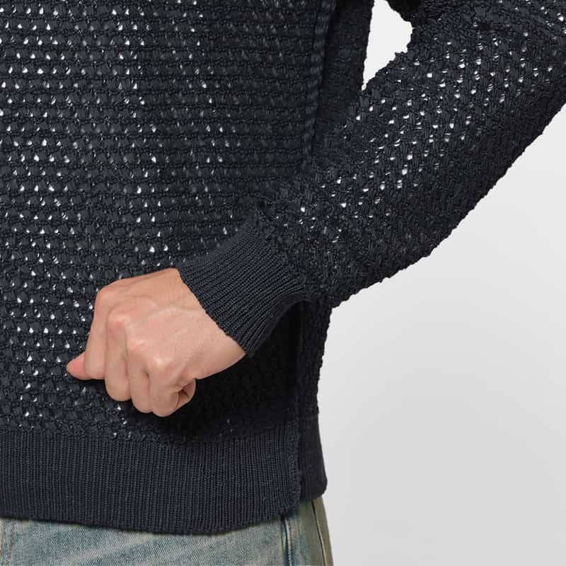 YOKE YOKE＜ヨーク＞ メッシュ素材クルーネックニットプルオーバー NAVY