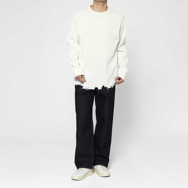 ANCELLM ANCELLM＜アンセルム＞ ダメージ加工ワッフルプルオーバー WHITE