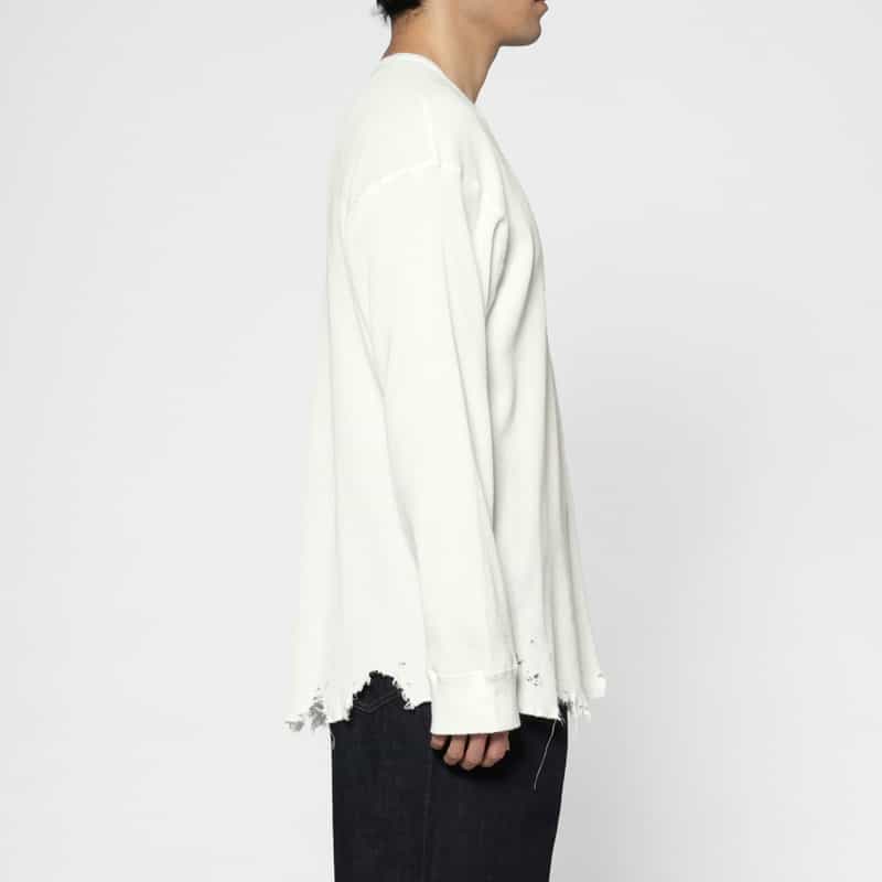 ANCELLM ANCELLM＜アンセルム＞ ダメージ加工ワッフルプルオーバー WHITE