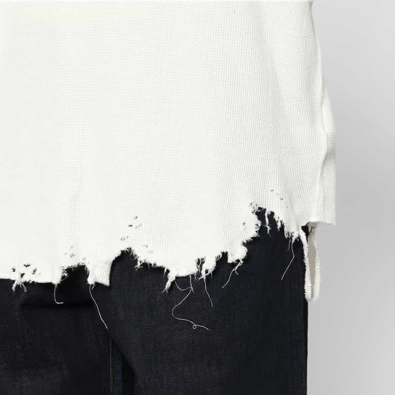 ANCELLM ANCELLM＜アンセルム＞ ダメージ加工ワッフルプルオーバー WHITE