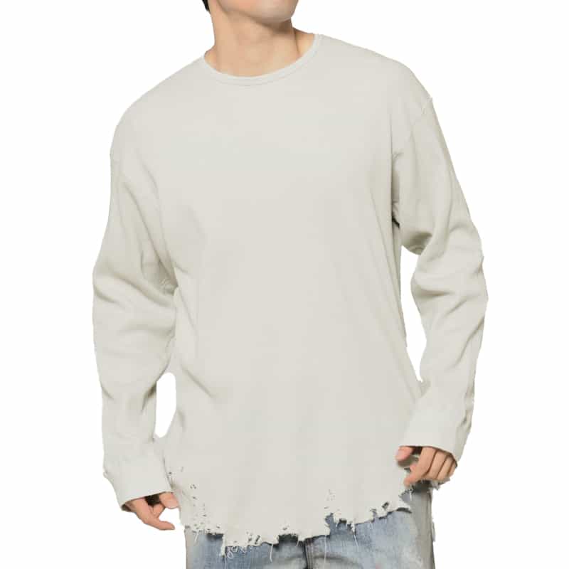 ANCELLM ANCELLM＜アンセルム＞ ダメージ加工ワッフルプルオーバー LIGHT GRAY