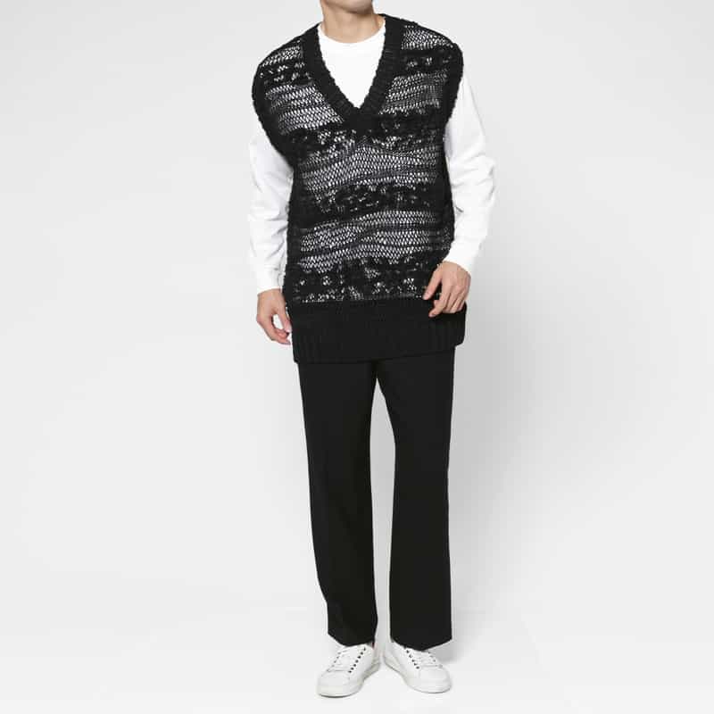 YOHJI YAMAMOTO YOHJI YAMAMOTO ＜ヨウジ ヤマモト＞ ボーダー柄ニットベスト BLACK