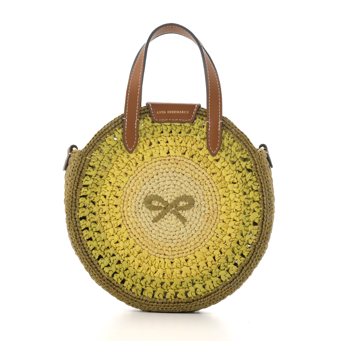 ANYA HINDMARCH＜アニヤ ハインドマーチ＞ ラフィア素材 ラウンド型2WAYバッグ（YELLOW）