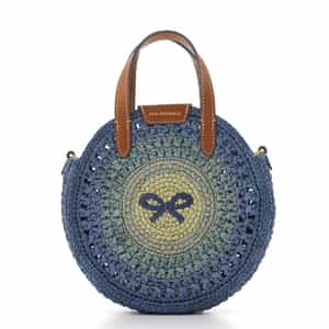 ANYA HINDMARCH＜アニヤ ハインドマーチ＞ ラフィア素材 ラウンド型2WAYバッグ（BLUE）