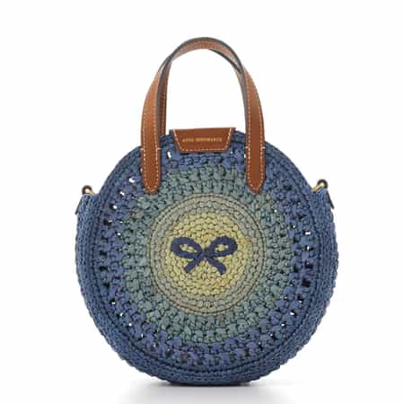 ANYA HINDMARCH＜アニヤ ハインドマーチ＞ ラフィア素材 ラウンド型2WAYバッグ（BLUE）