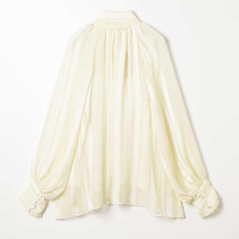 BARNEYS NEW YORK ウォッシャブル シアー素材 ランダムストライプ柄ボウタイブラウス （インナーキャミソール付き） IVORY