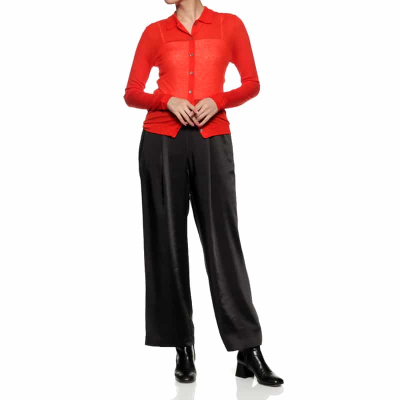 BARNEYS NEW YORK シャイニー タックワイドパンツ BLACK