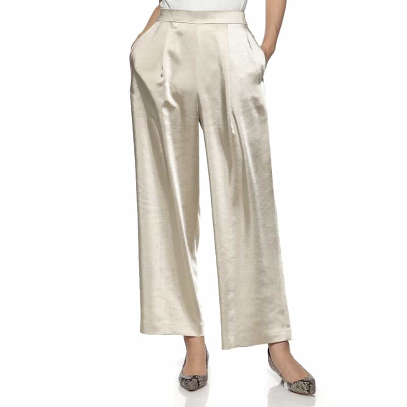 BARNEYS NEW YORK シャイニー タックワイドパンツ GRAY BEIGE