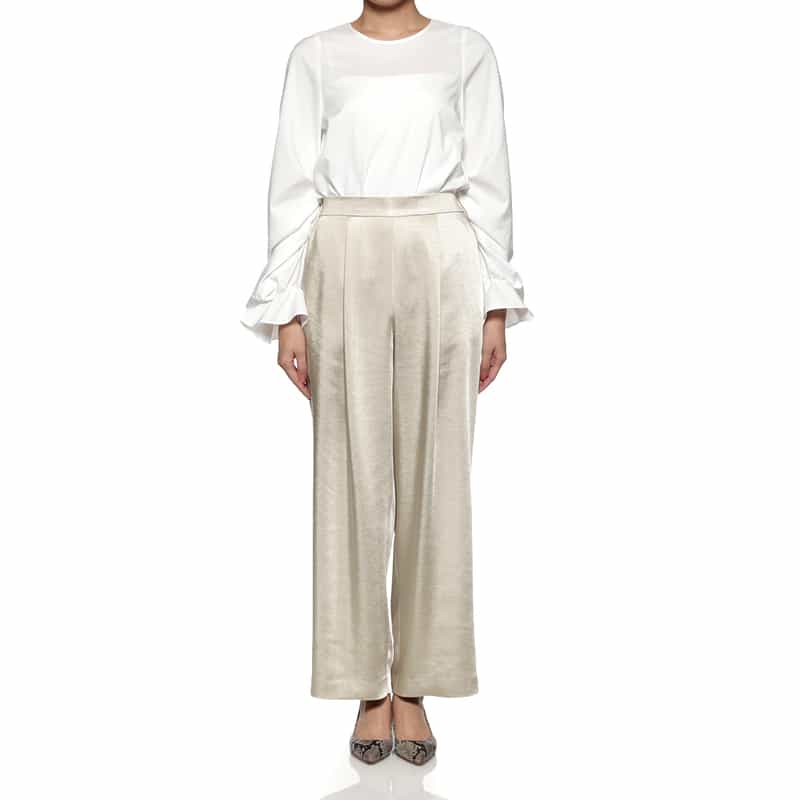 BARNEYS NEW YORK シャイニー タックワイドパンツ GRAY BEIGE