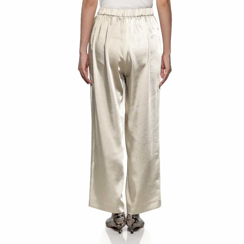 BARNEYS NEW YORK シャイニー タックワイドパンツ GRAY BEIGE